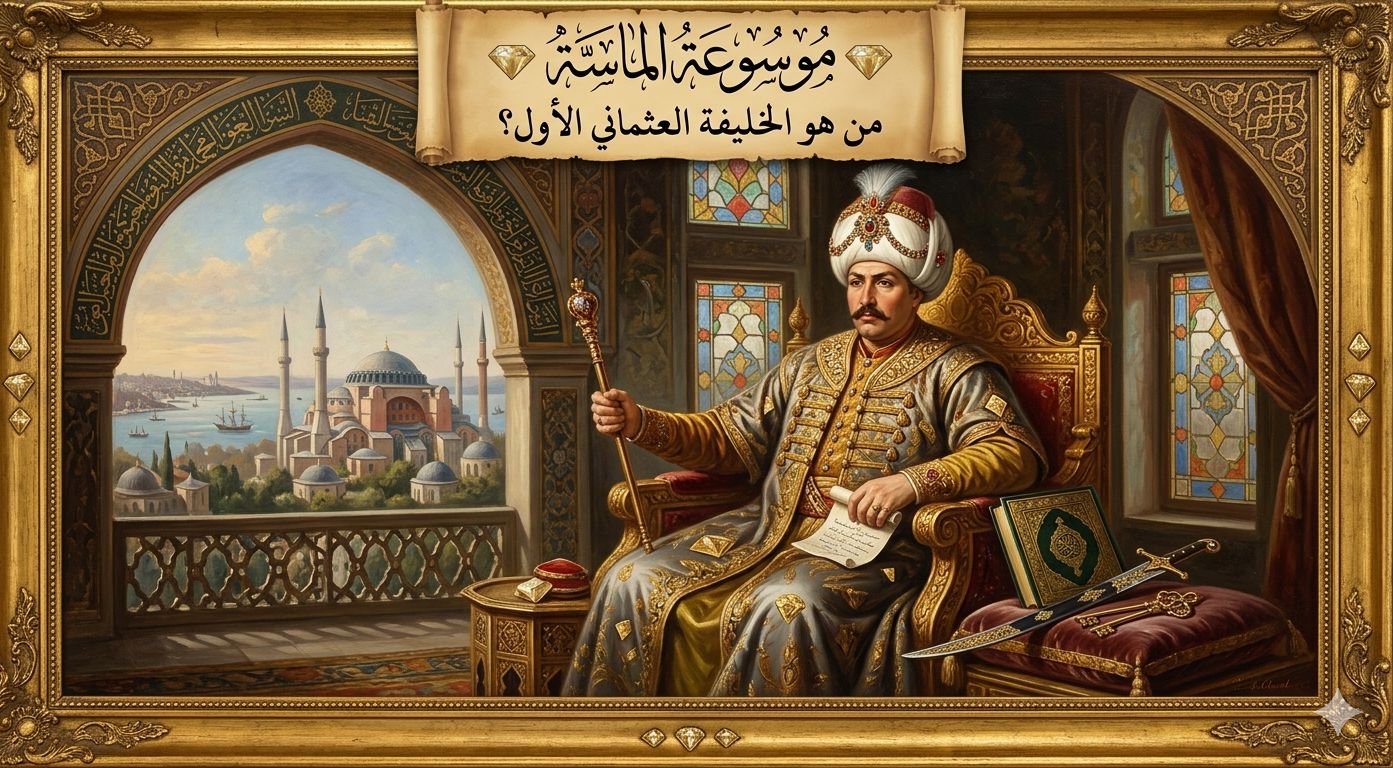 لوحة تاريخية للسلطان سليم الأول أول خلفاء الدولة العثمانية مع شعار موسوعة الماسة".