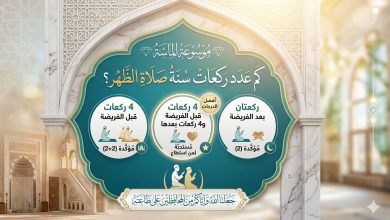 رسم توضيحي يوضح تقسيم ركعات سنة صلاة الظهر قبل وبعد الفريضة مع اسم موسوعة الماسة".