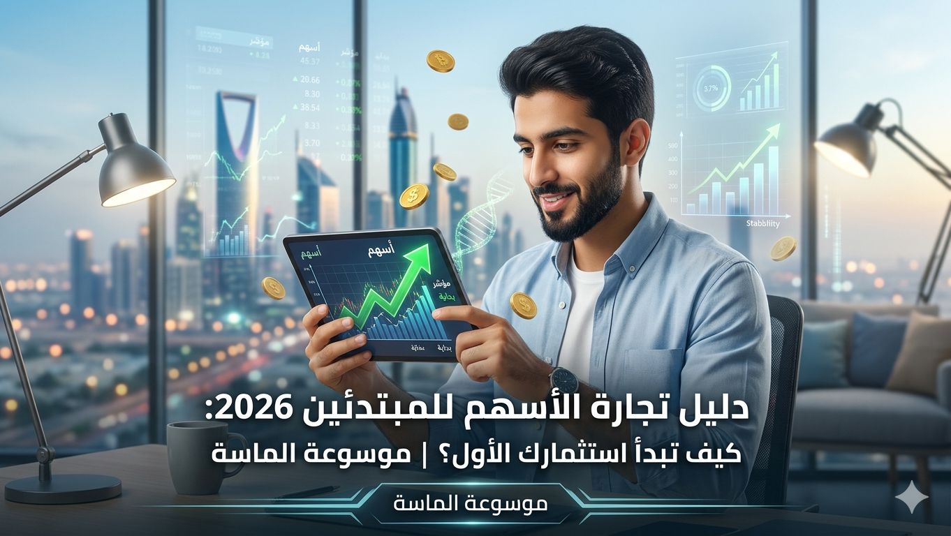 شخص يستخدم تطبيق تداول الأسهم للمبتدئين لعام 2026 - موسوعة الماسة"