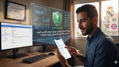 مقارنة مرئية واحترافية بين ميزات أمان واتساب وتليجرام المحدثة لعام 2026 مع شعار موسوعة الماسة.
