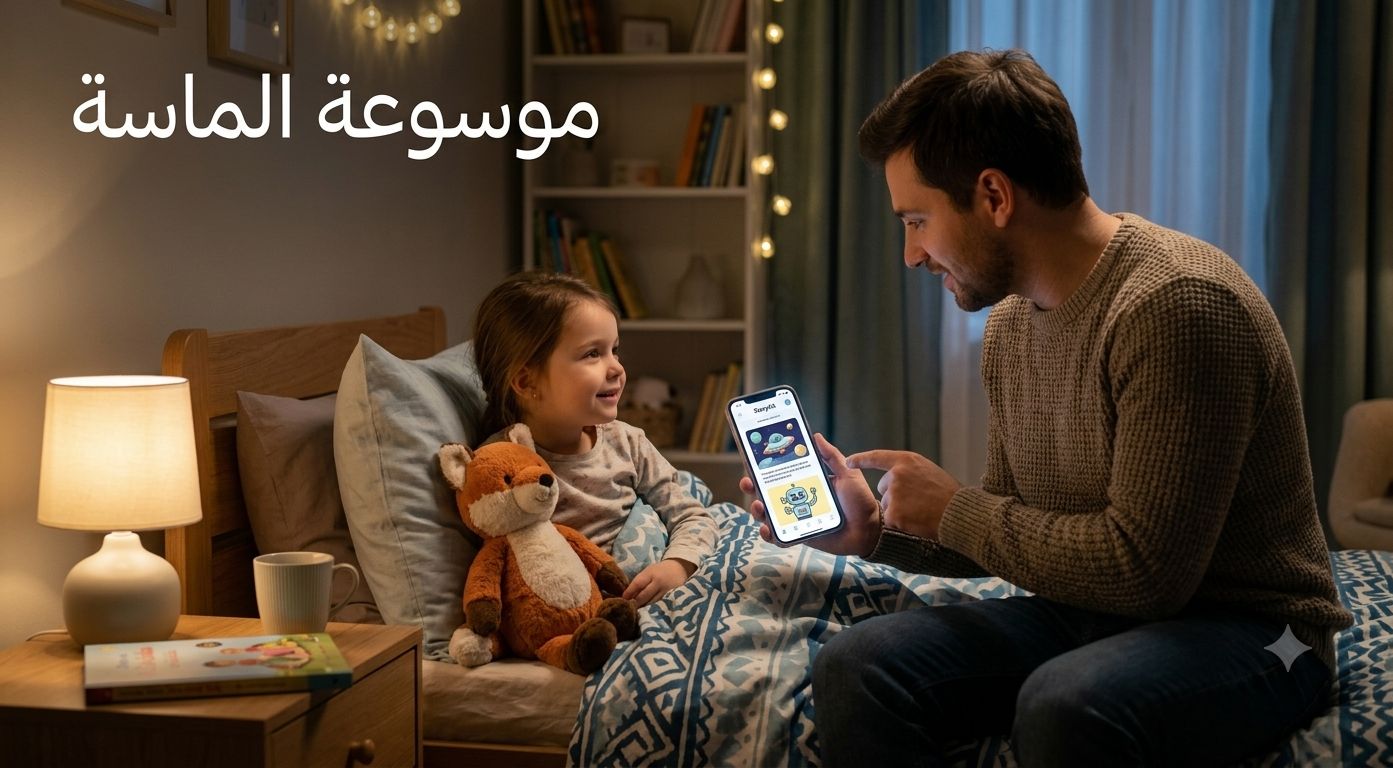 أب يقرأ لطفلته قصص ما قبل النوم بالذكاء الاصطناعي عبر تطبيق StoryKit - موسوعة الماسة